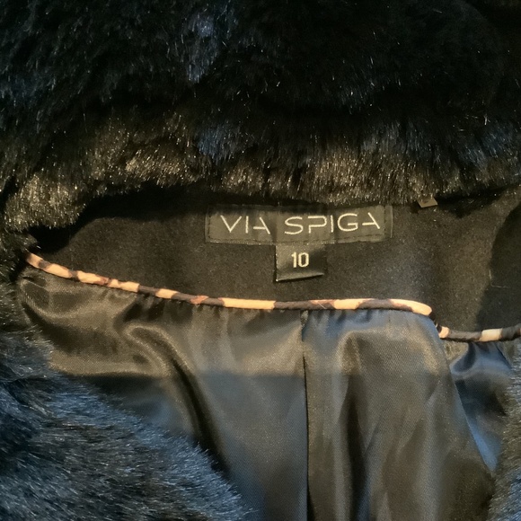 Via Spiga Kate Belted Faux Fur Trimmed Wool Blend Coat Size 10 NWOT - Picture 11 of 15